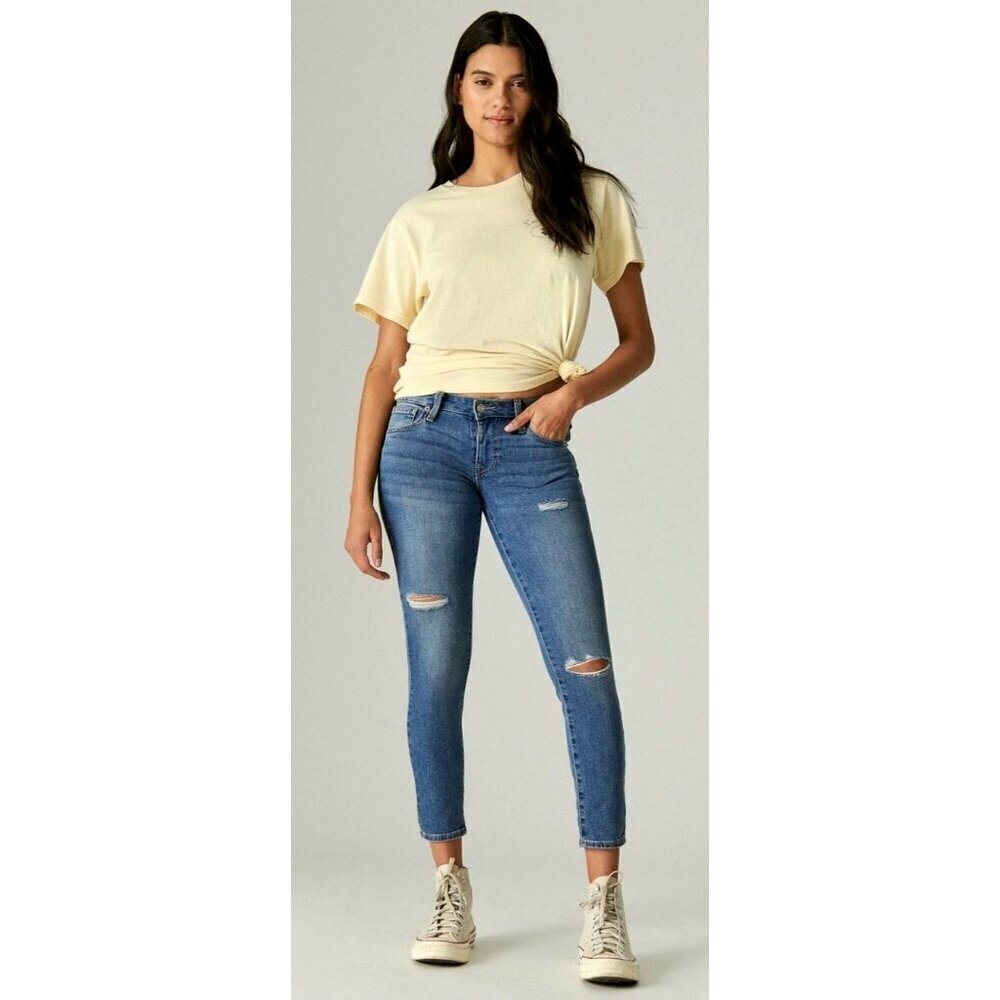 Lucky Brand Jeans Women 4 Blue Medium Wash Distressed Lolita Skinny‎